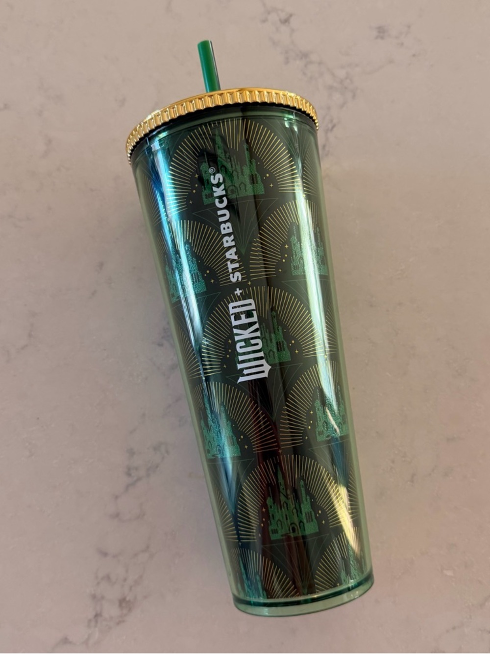 Starbucks Green Metallic Wicked Collaboration Tumbler with Gold Lid